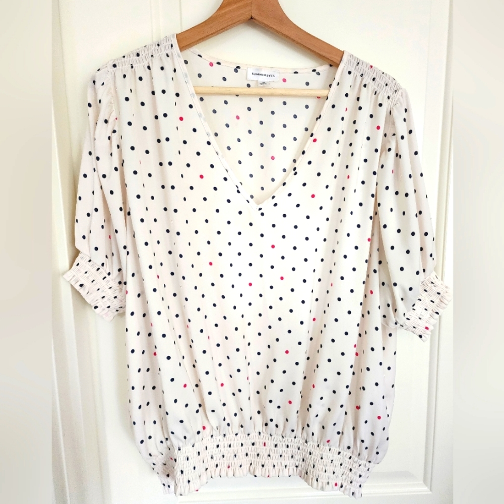 Summersalt Polka-dot Smocked Blouse - Size XL